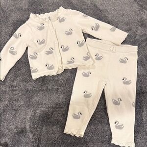 Janie and Jack Swan Print Kids Pajama Set - Cream and Gray